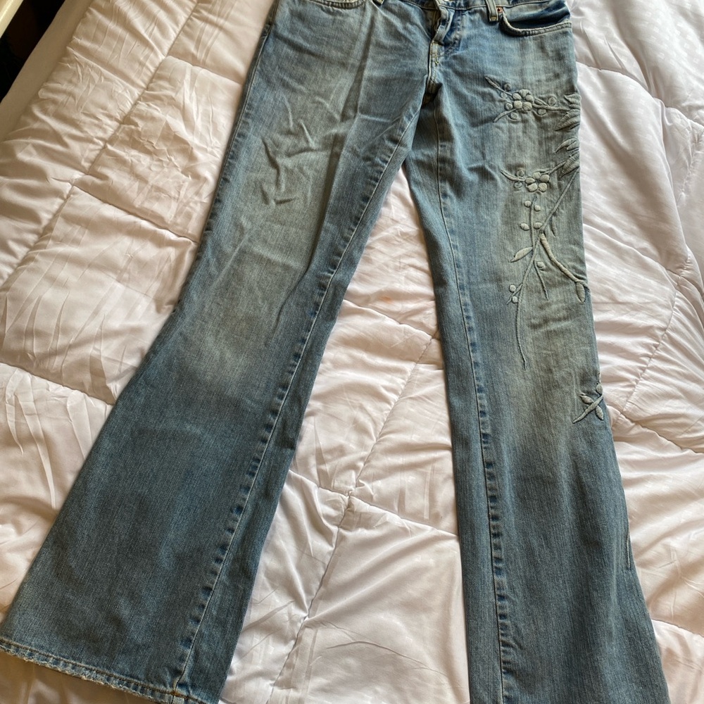 Lucky Brand Blue Floral Embroidered Flare Jeans - Picture 2 of 7